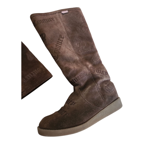 Juicy Couture Brown Suede Logo Embossed Tall Boots 7.5 - Picture 5 of 11